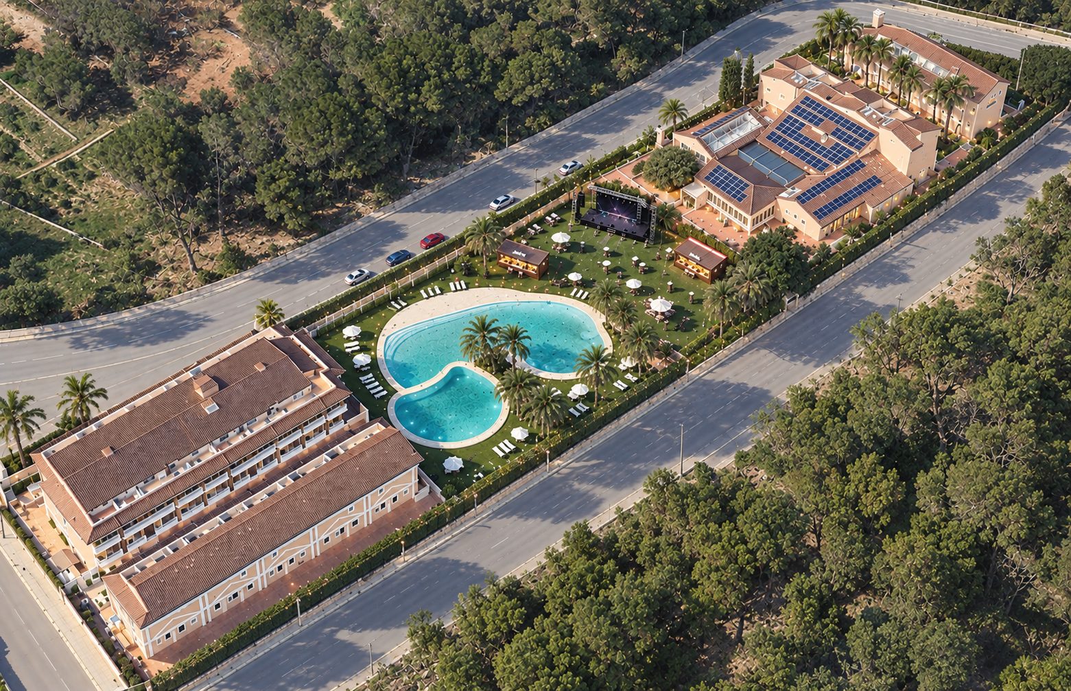 Escenario y DJ junto a la piscina en Jávea Resort